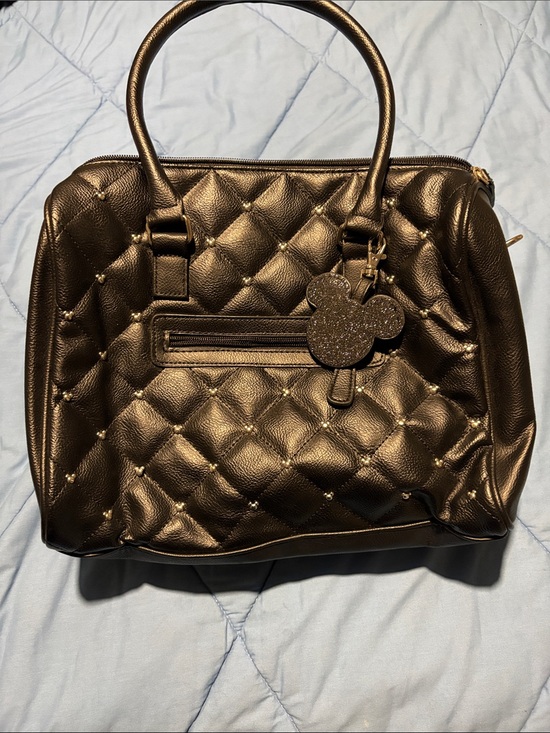 Handbags - Quilted Black Satchel Handbag with Mickey Charm